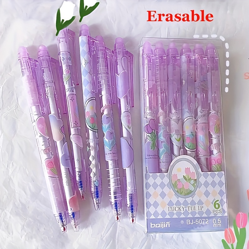 

6pcs Purple Tulip Erasable Gel Pens Kawaii Gel Penswith Erasers Stationery Gift School Office Supplies