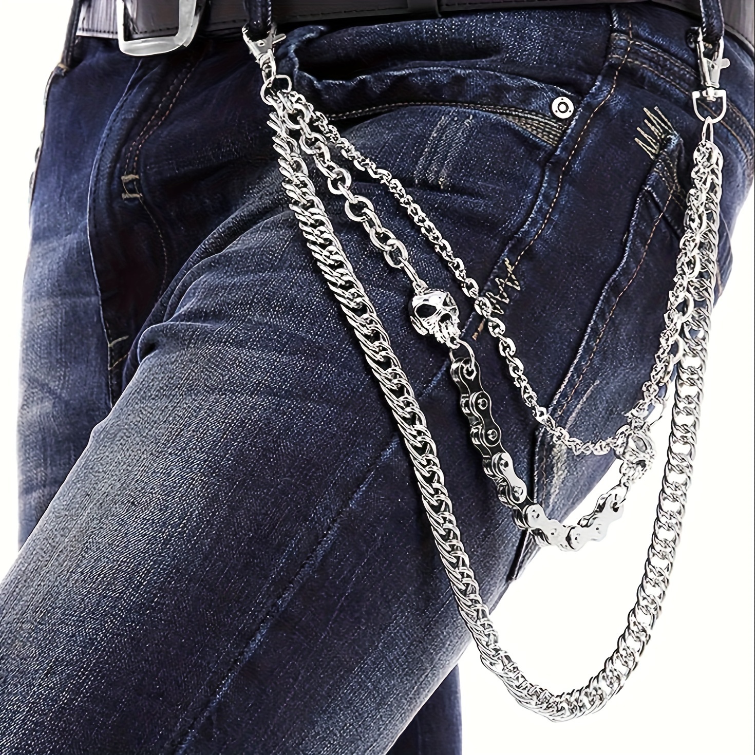 

1pc Silvery Pocket Chain, Hip Hop Rock Chains Punk Gothic Metal Belt Chain Biker Trouser Chain Accessory Jewelry Gift For Men