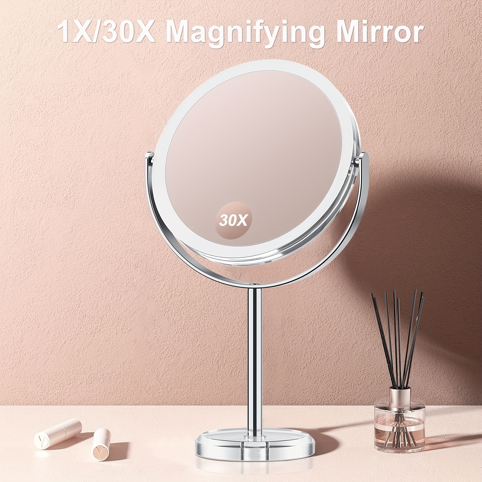 TEMU Élégant de Maquillage Grossissant 30X avec Rotation à 360°, Double Face 1X/30X, Design en Acrylique Détachable, de Portable pour un Maquillage
