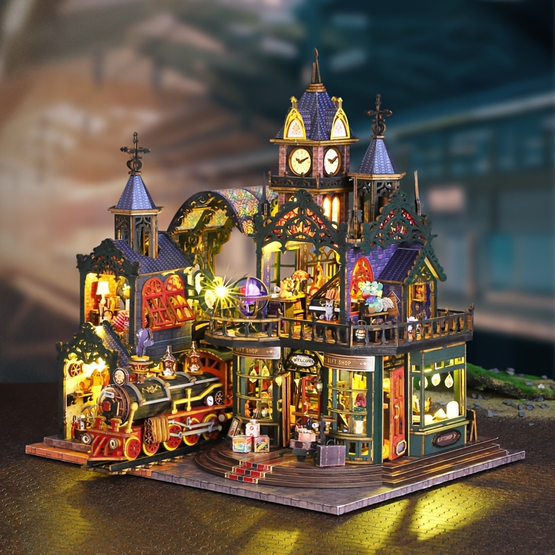 track ghost town diy train house 3d desktop decorative model