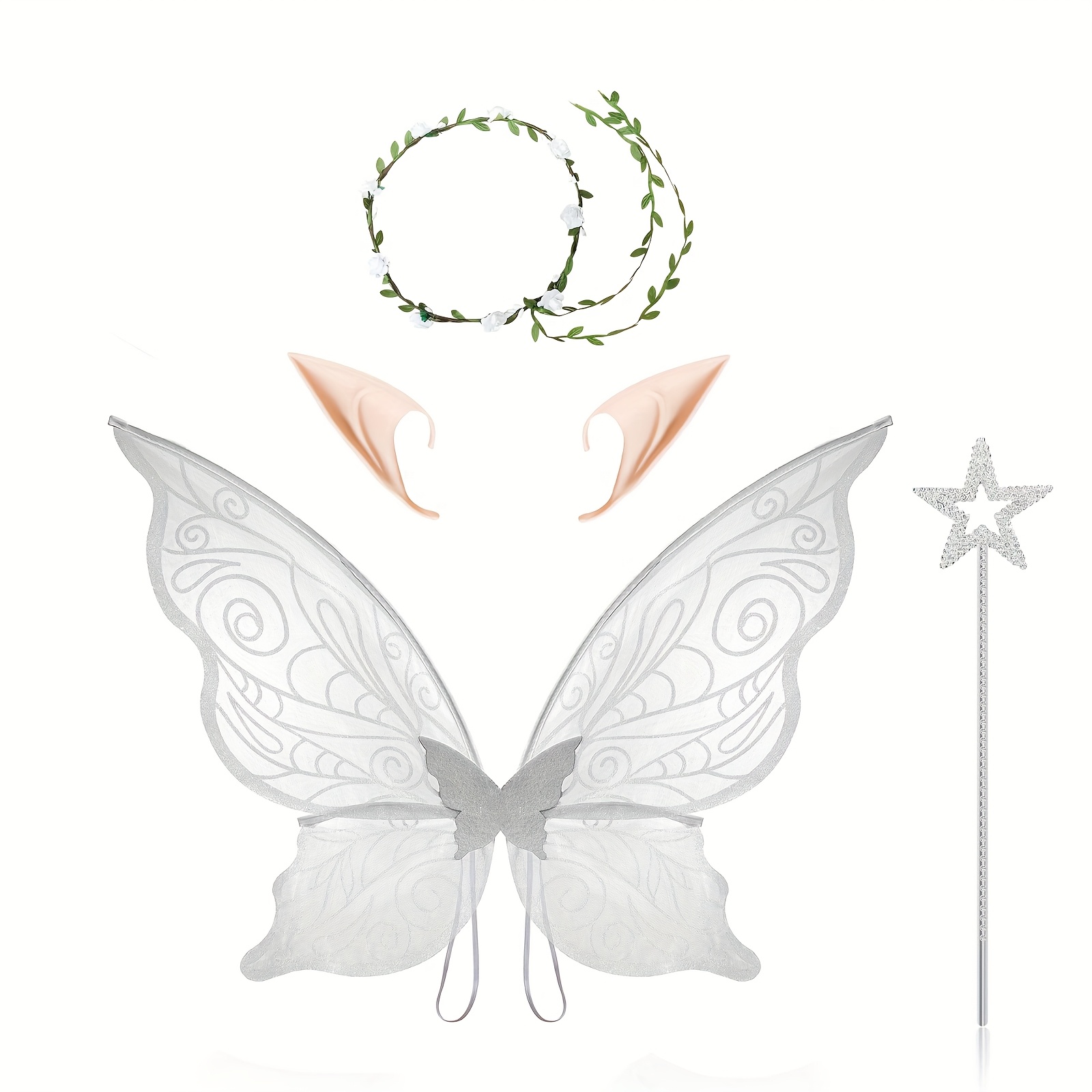 Ailes de fée dorées pour fille - Ailes de fée électriques et lumineuses - Kit d'Halloween avec baguette magique, couronne, ailes de papillon - Idéal pour cosplay, fête, anniversaire, Noël