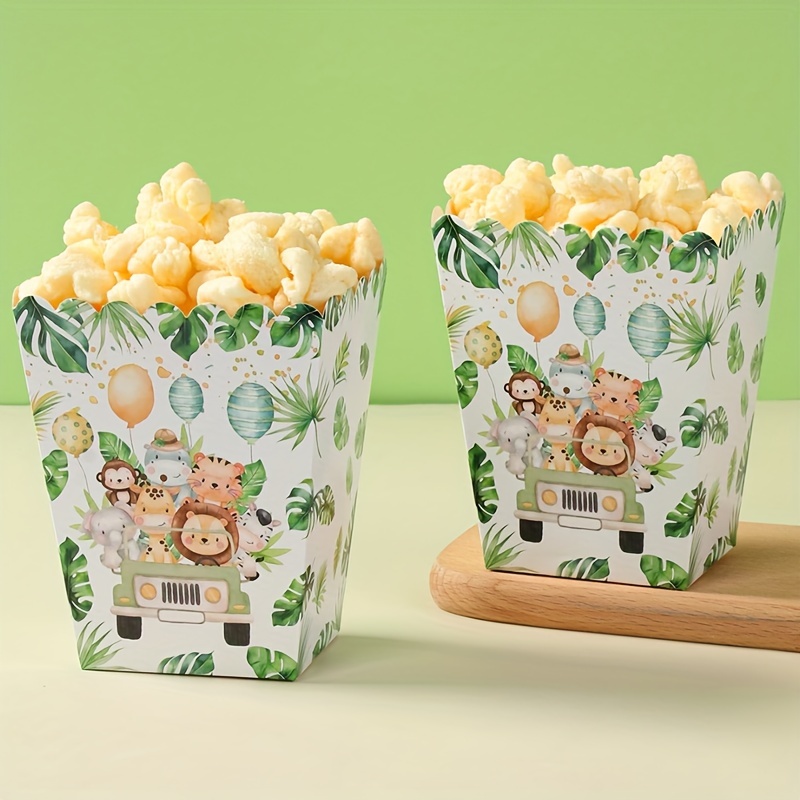 

8-pack Jungle Safari Animal Popcorn Boxes For Baby Shower, Birthday, Wedding, Bridal Shower, Gender Reveal - Paper Snack Treat Candy Containers