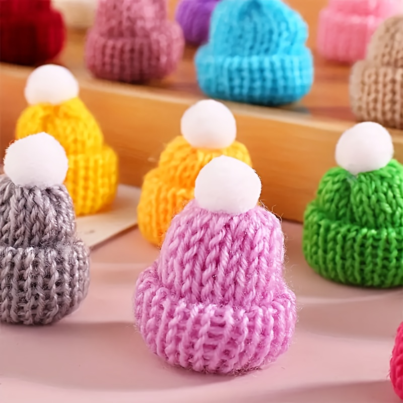 

50pcs/30pcs/10pcs Mini Knitted Hat Set, Color Polyester Wool Yarn Doll Hats, Handcrafted For Diy Christmas Ornaments & Sewing Projects, All Fabric Crafts