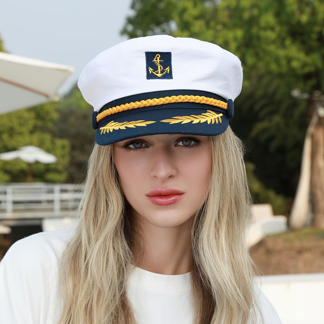 

Holiday Nautical Anchor Breton Cap 100% Polyester Sun Protection Woven Newsboy Hat For Roleplay And Sailor Uniform Performances - Inelastic Sailor Cap With Wheat Ear Embroidery