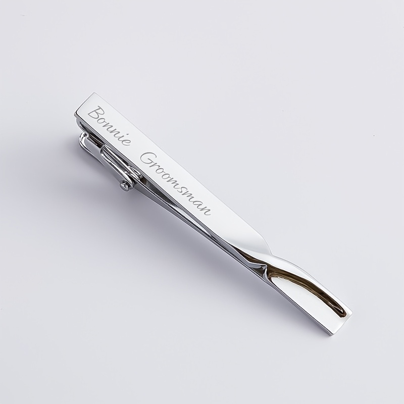 TEMU [customizable] 2pcs Set: Personalized 's Tie Clips - Custom Text . For Groomsmen. Multiple Colors . Ideal For Father's Day, Slim Ties, Wedding