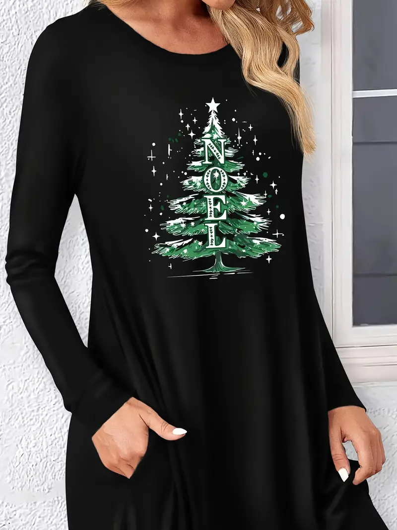 christmas print long sleeve dress Christmas Chickens Long Sleeve Kids Twirl Dress