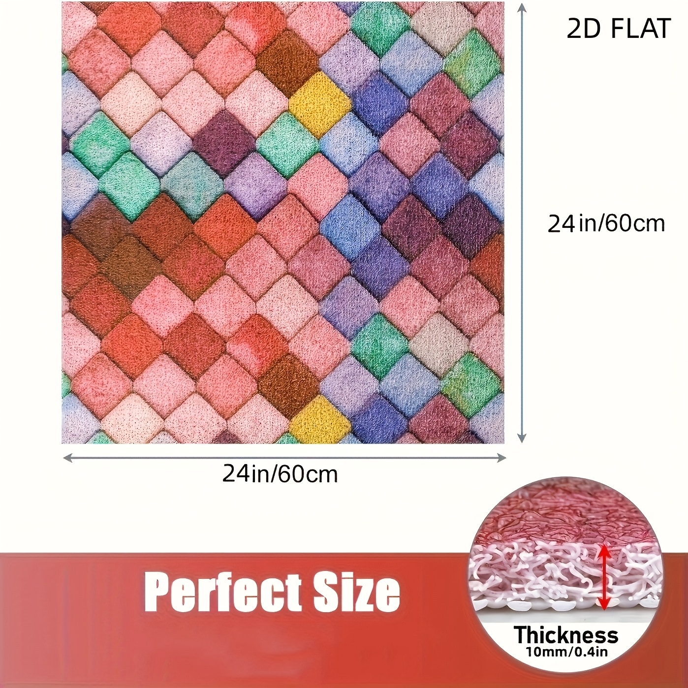 Image of 2d Flat, 2d Printed Pattern Bathroom Non-slip Mat, Soft And Comfortable Bath Mat With Drainage Holes, Pvc Loofah Mesh Massage Shower Mat For , Quick-drying
