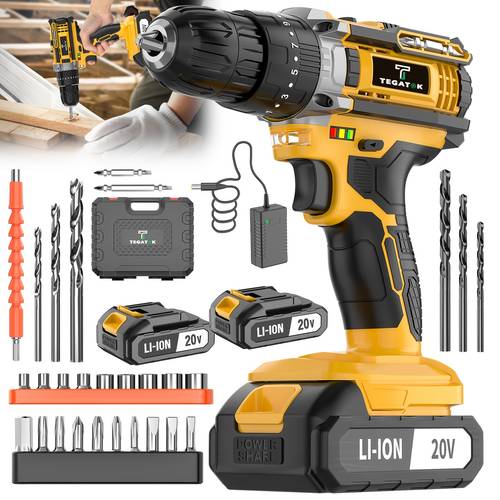 20v industrial cordless drill kit impact drill with 3 8 inch keyless 18 3 clutch settings built torque 45nm 2 0ah batteries and fast charger for heavy duty industrial drilling and screwing