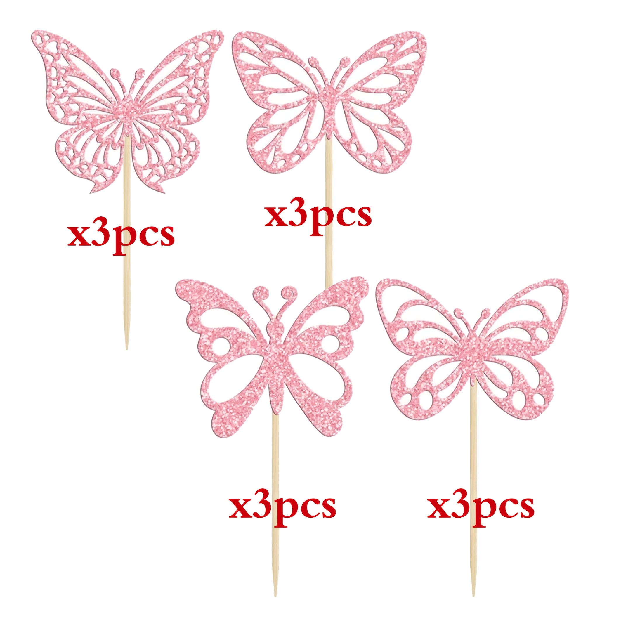 Image of 12pcs Cupcake Toppers Glitter Assembled Hollow Cupcake Picks For Bridal Shower Wedding Engagement Baby Shower Kids Birthday Party Cake Decorations Supplies Mixed Styles