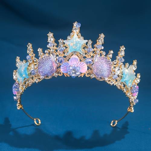 glittering mermaid hair accessory womens jewel encrusted princess tiara vibrant shell and motif ideal for celebrations and hair ornament trendy hairpiece hair accessory