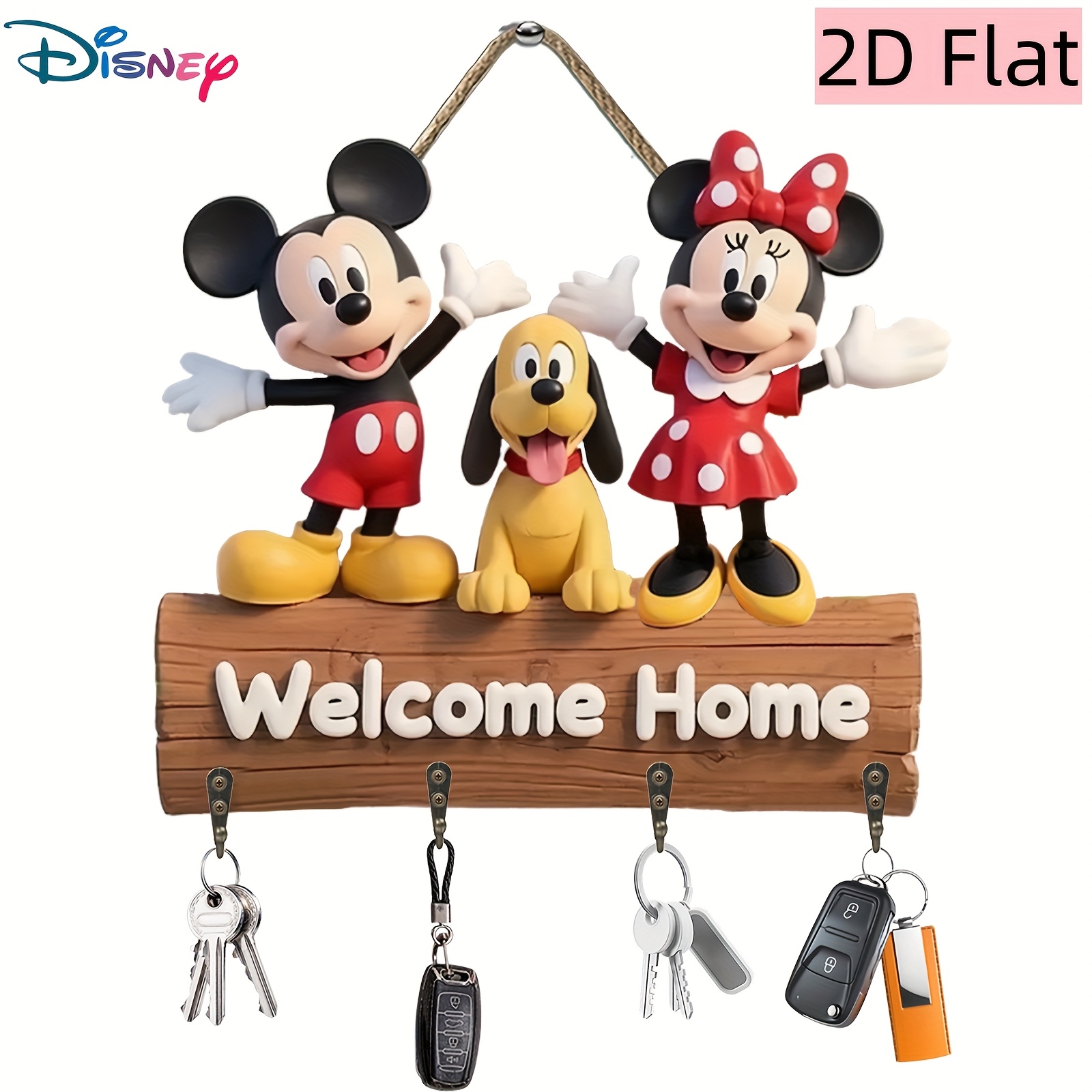 TEMU 2d Flat 1 Colourful Wooden Home Key Hook With 4 Metal Hooks 2d Flat, Wall Decor, Porch Decor, Room Decor, Cottage Decor, All Season Home Decor