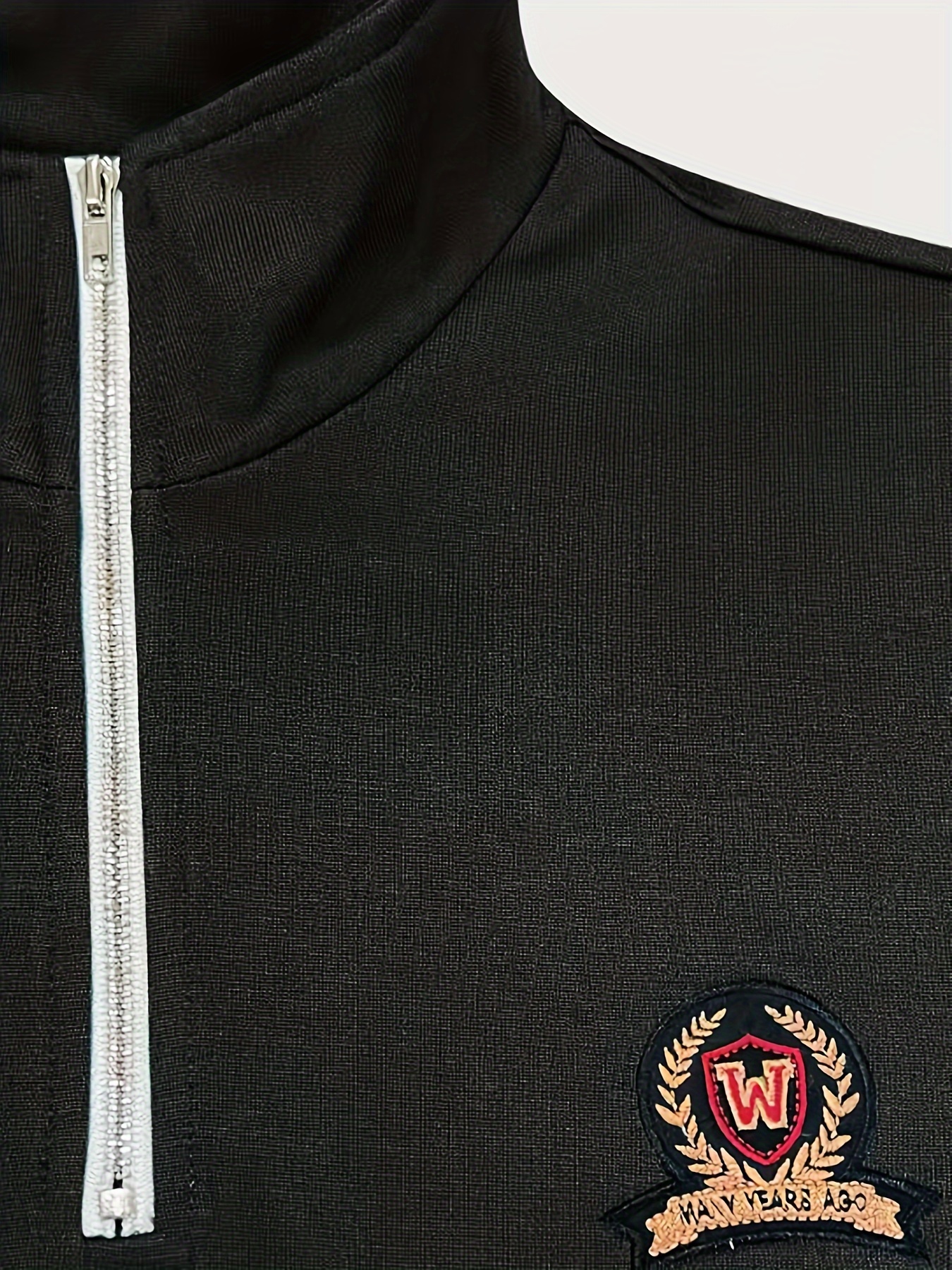 Men's Casual Zip-Up Pullover Sweatshirt - Soft, Comfortable Long Sleeve with Rose Logo, Stand Collar, Ideal for Spring/Fall, 100% Polyester