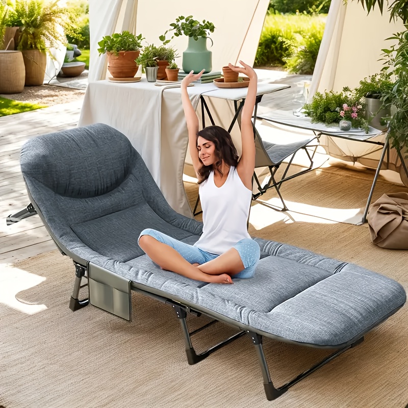 TEMU Sleeping Cots For Adults, 6-position Folding Chaise Lounge Chairs Outdoor, Portable Folding Bed Cot Lounge Chair For Beach Lawn Camping Pool Sun Tanning