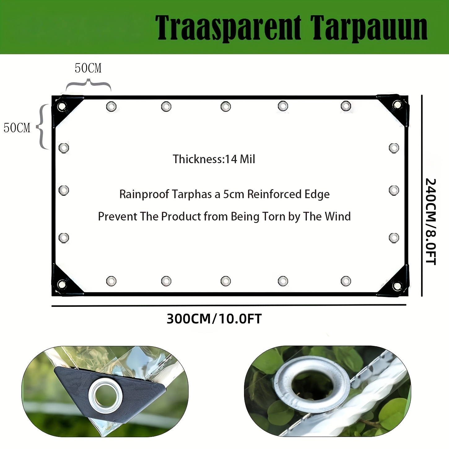 Image of Clear Tarp With Grommets Heavy Duty Tarps 14mil Thickened Plastic Transparent Tarp Tear Resistant Pvc Vinyl Cover For Greenhouse Patio Porch Outdoor Pergola Canopy Chicken Coop