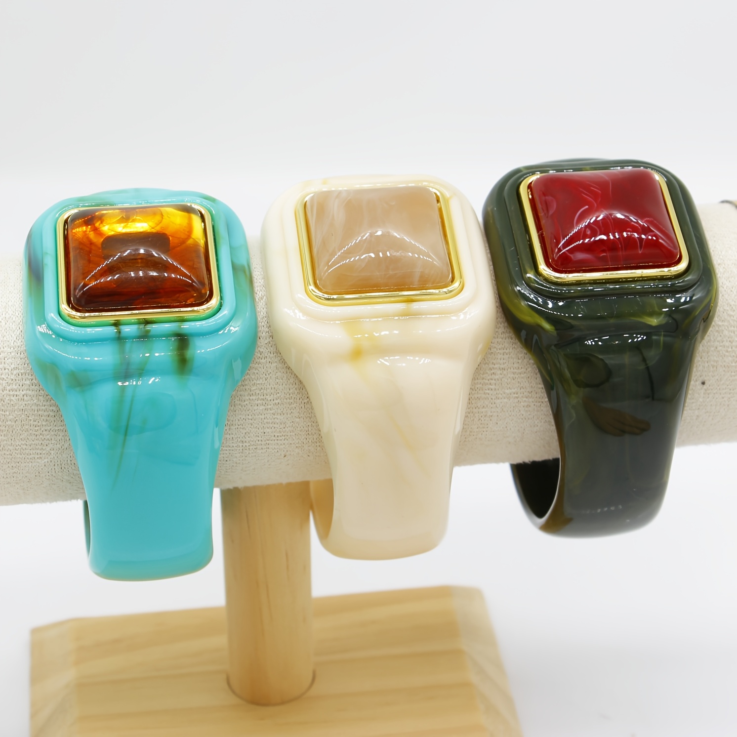 Women's Retro Square Resin Wide Bangle, Imitation Marble Design