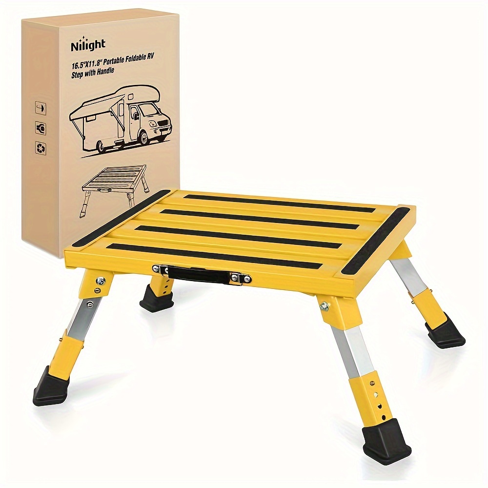 Large 19"x14.5" RV Step With Glow In The Dark Tape - Adjustable Aluminum Step Stool Holds 1500 Lbs