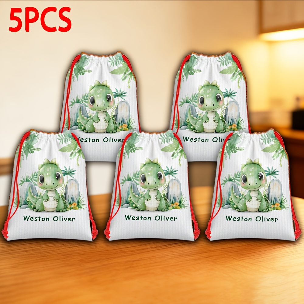 gift for her him 5pcs pack of dinosaur gift bags suitable for parties reusable adjustable drawstring closure with cute dinosaur   dragon pattern multipurpose candy bags for birthdays valentines day party favors treat no
