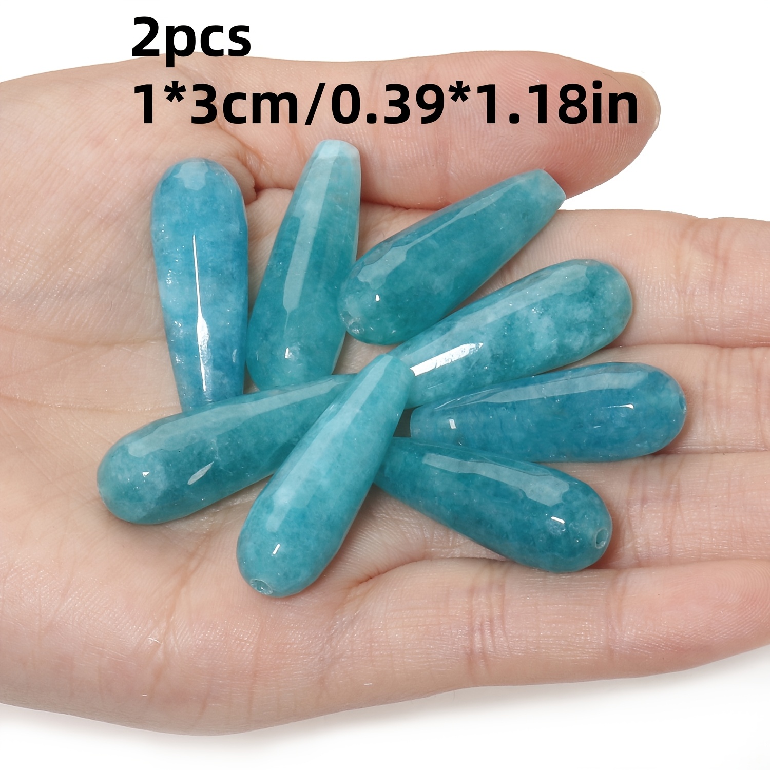 TEMU 2pcs Cutting Facted Surface Multicolor Water Drop Shape Stones Beads, 10x30mm Chalcedony Agates Howlite Loose Spacer Beads For Jewelry Making
