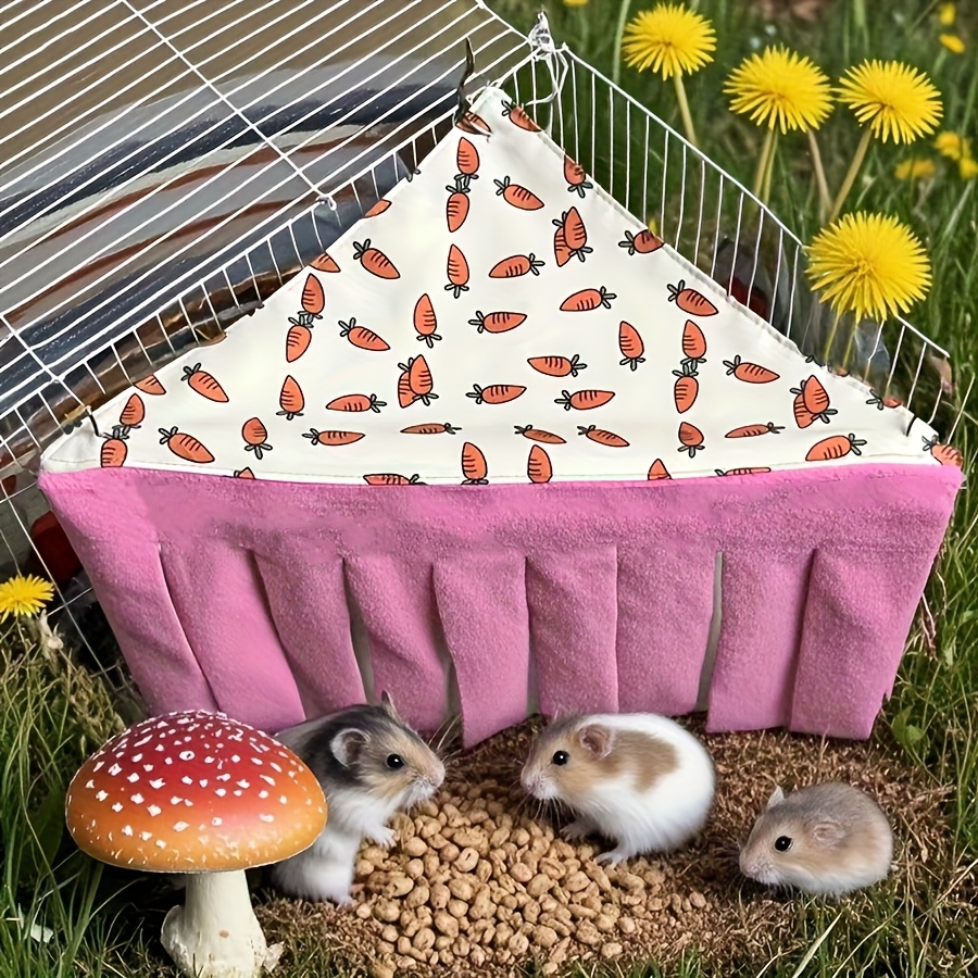 Image of Washable Small Pet Hideout - Carrot Pattern Hammock Tent For Hamsters, , Rabbits, Guinea Pigs, Sugar Gliders, And Hedgehogs - Durable Fabric Play And Rest Nest