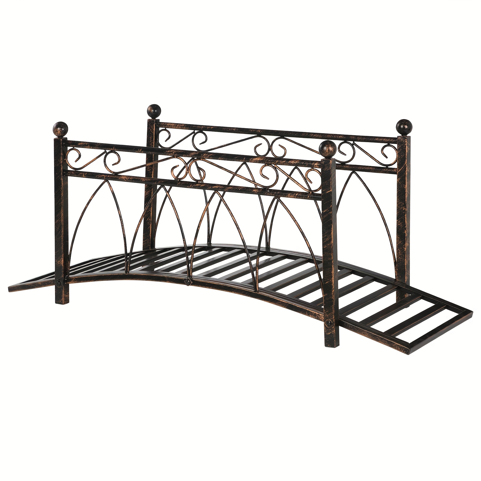 

Outsunny Metal Arch Zen Garden Bridge With Safety Siderails, Decorative Footbridge, Delicate Scrollwork & Corner Spheres For Stream, Fish Pond