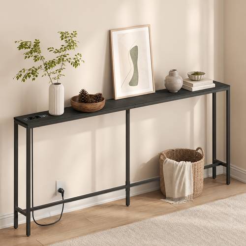 item picture 200cm side table with charging station narrow sofa table console table with power outlets industrial style entryway table with usb ports suitable for entryway hallway foyer living room etc in gray and