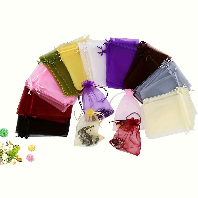 

50-pack Organza Gift Bags With Drawstrings - Polyester Fiber, Assorted Colors - Ideal For Wedding Favors, Party Supplies, And Retail Packaging (7x9cm)