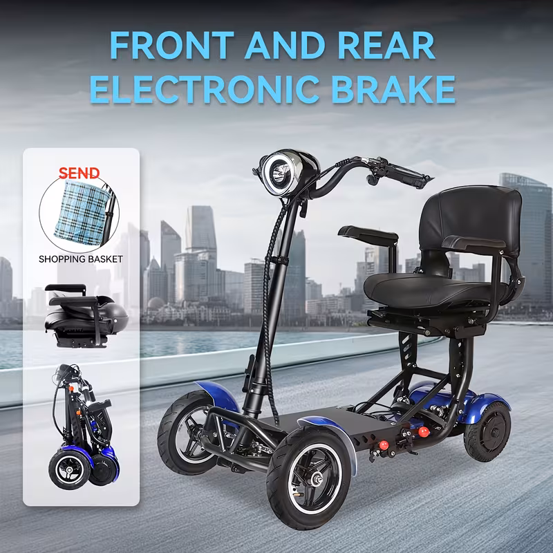 folding four wheel mobile scooter for the elderly and adults portable electric scooter with basket mode 500w dual motors range 15mph lightweight and compact electric foldable Product details 0