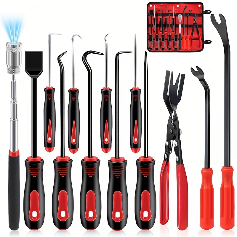 TEMU 13pcs Precision Pick And Hook Set With Scraper, Clip Pliers, Fastener Remover And Magnetic Telescoping Tool Kit For Remove Automotive, Upholstery And Electronics Maintenance Pick Tools