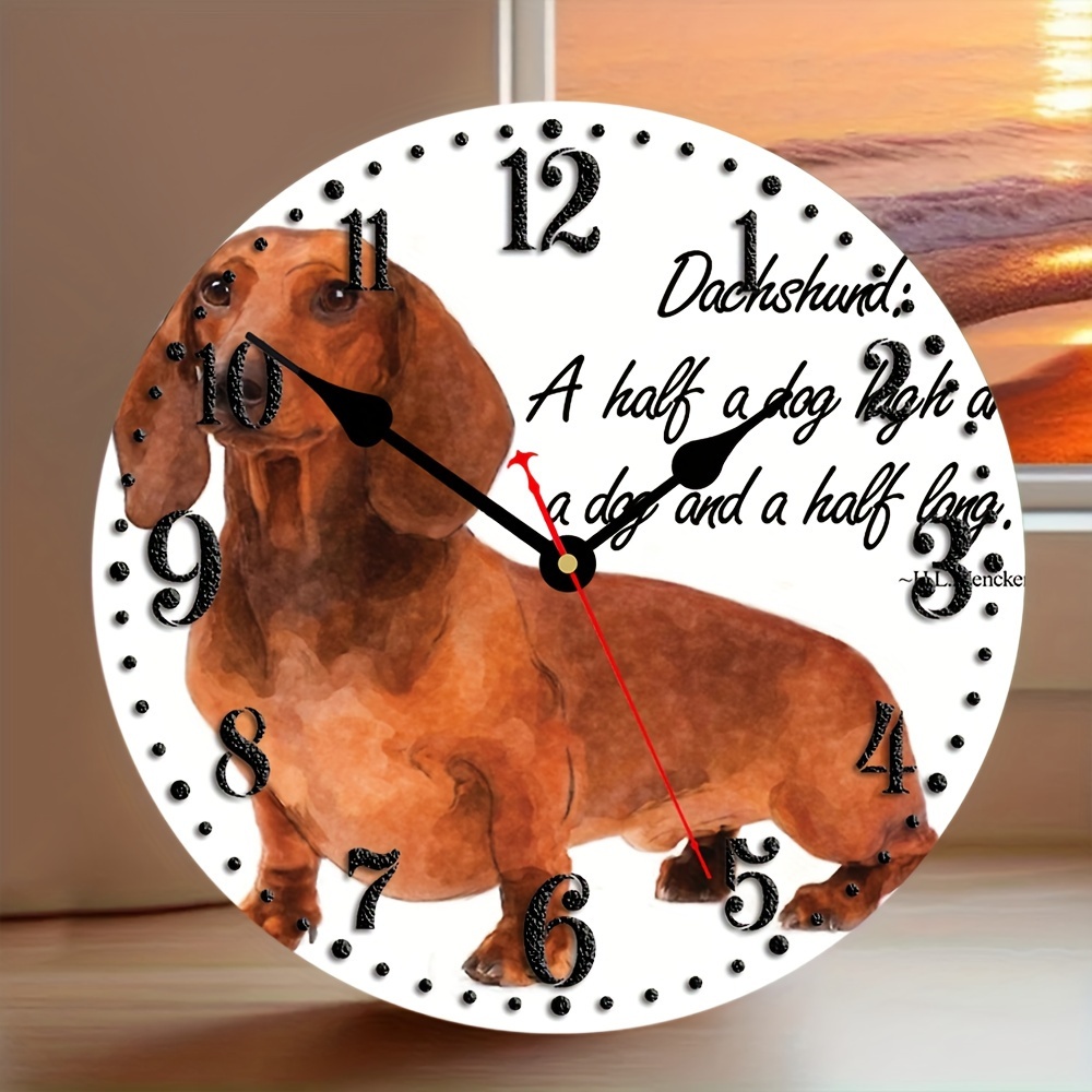 

Dachshund-themed Humorous Wall Clock, Wood, 10 Inch - Modern Decorative Round Wall Clock For Living Room, Bedroom, Kitchen, Office, Classroom - Battery Operated, Aa Required (not Included) - 1pc