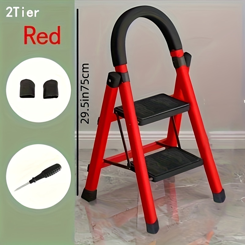 TEMU Versatile Red Metal Folding Ladder - Portable, Retractable Staircase For Indoor & Outdoor Use, Durable Zigzag Design