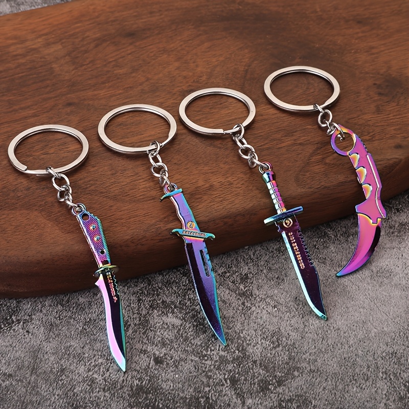 TEMU Lot de 4 porte-clés répliques d' de jeu, lame et manche réalistes en métal noir , anneau de clé durable pour hommes et femmes, cadeau pour