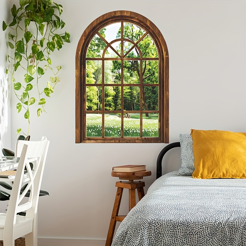 Fake Window Sticker For Bedroom And Living Room, Removable Self-adhesive Wall Decoration, Pvc Material