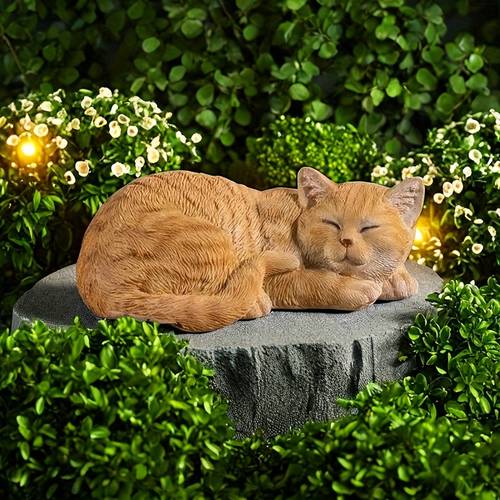 orange sleeping cat statue resin garden outdoor decor yard porch and lawn ideal gift for cat lovers and women