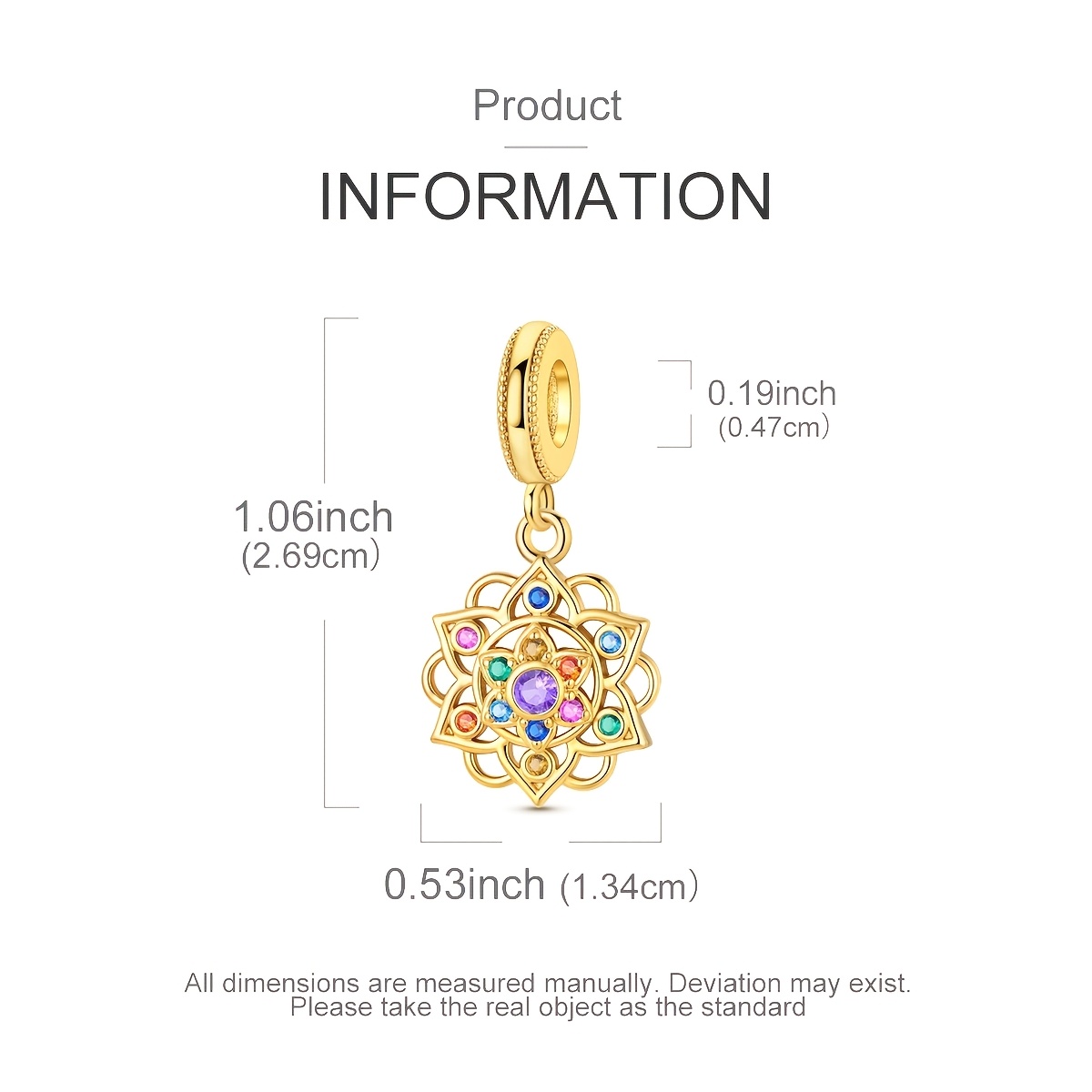 18K Gold Plated Sparkling Colored Synthetic Zircon Lotus Charm