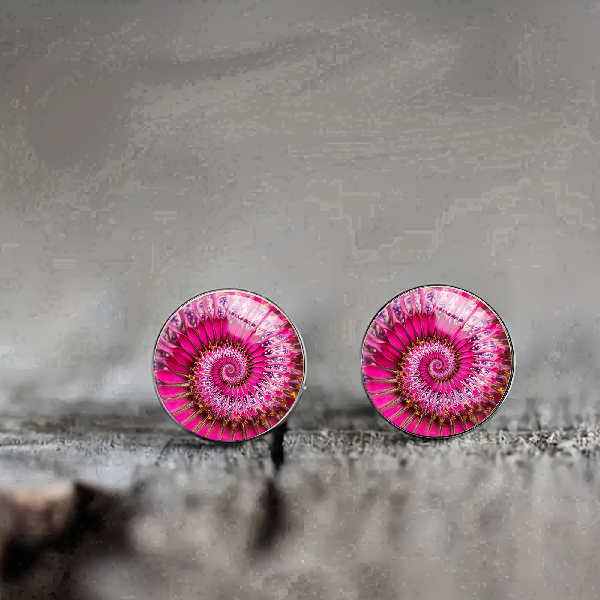 

Boucles d'Oreilles Clous en Verre d'Escargot Rose - Acier Inoxydable, Design pour Tous & , Cadeau de Pierre de de Décembre