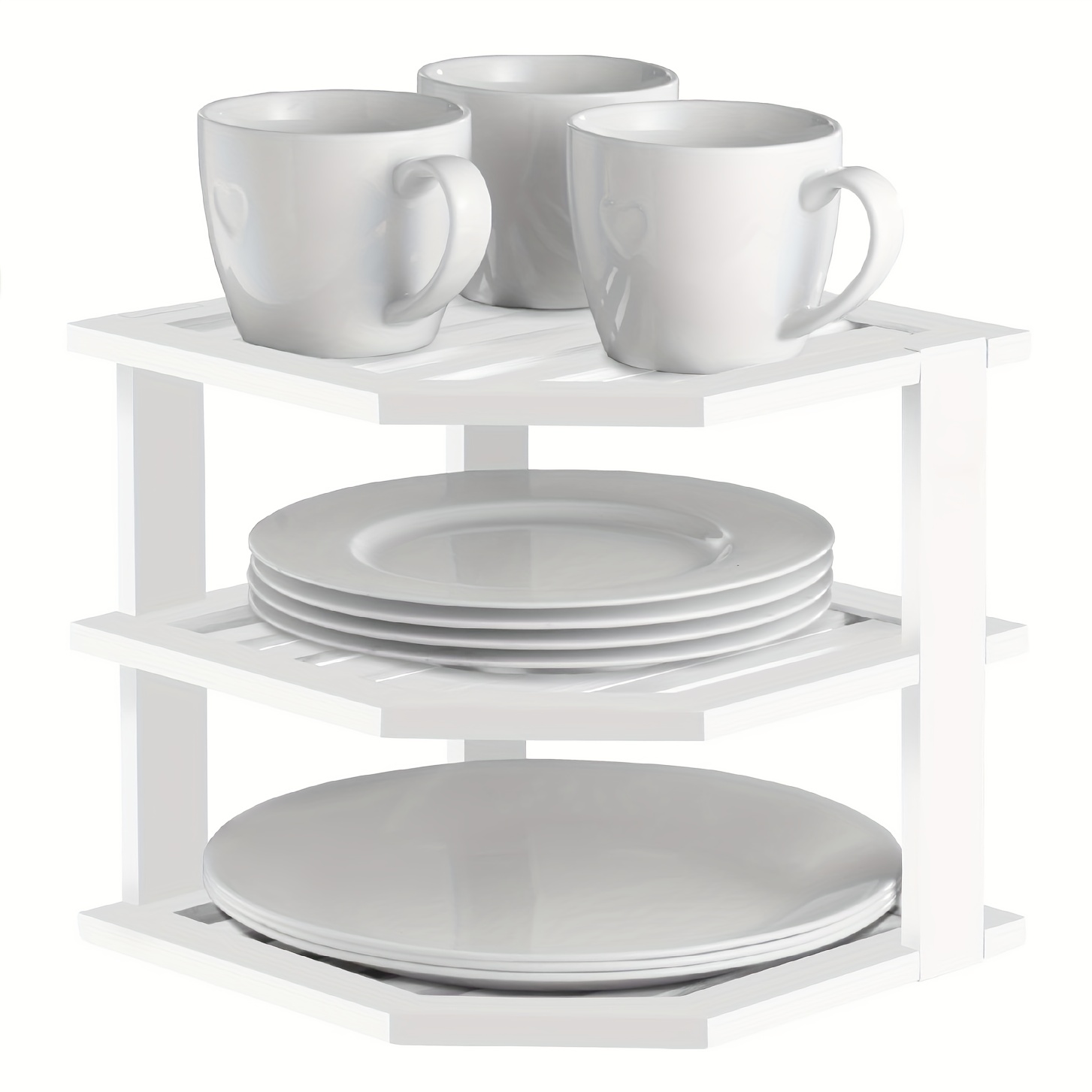E-shop 3-stöckiger Eck-Schrank Organizer Küchenablage Eckregal, Tellerhalter für Schrank Platzsparer, Geschirr, Brotvorrat, Badezimmer