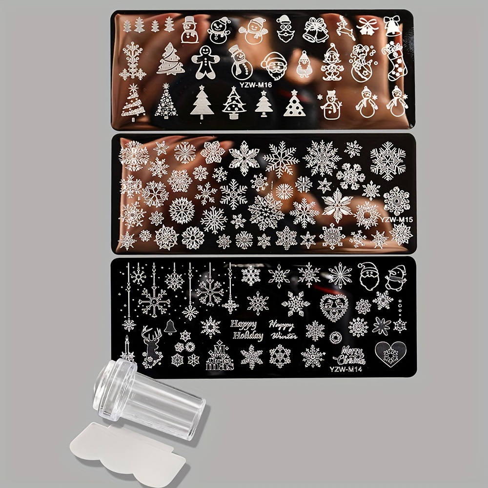 Christmas Nail Kit - 4pcs Set With Snowflake, Snowman, Tree & Reindeer Designs - Diy Manicure Transfer Tools For Festive Nails