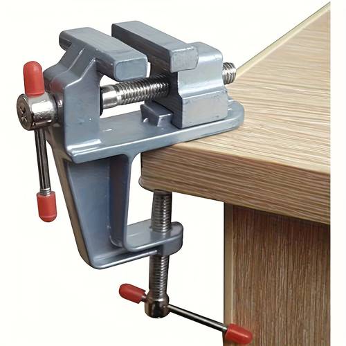 mini aluminum table vise for and electronics adjustable table clamp durable metal compact design with red handles suitable for garages