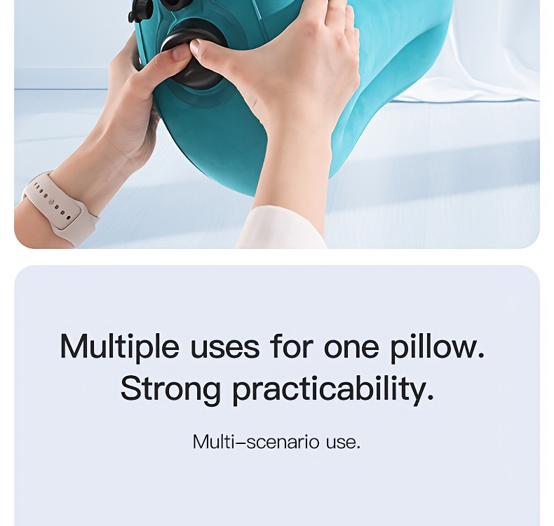 teal inflatable lumbar support pillow ergonomic   with pressure relief design for long distance flights high speed trains office use washable synthetic fiber   season   flight   accessory   design inflatable travel pillow Product details 16