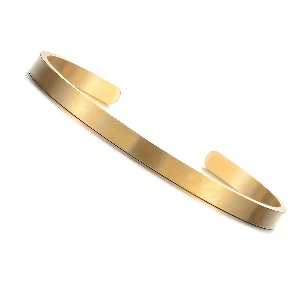 TEMU Custom Stainless Steel Open Bangle, 5mm Brushed Matte Cuff, Personalized Text, Date, , Name, Couple Bracelet For Man And Woman, Black, Golden,
