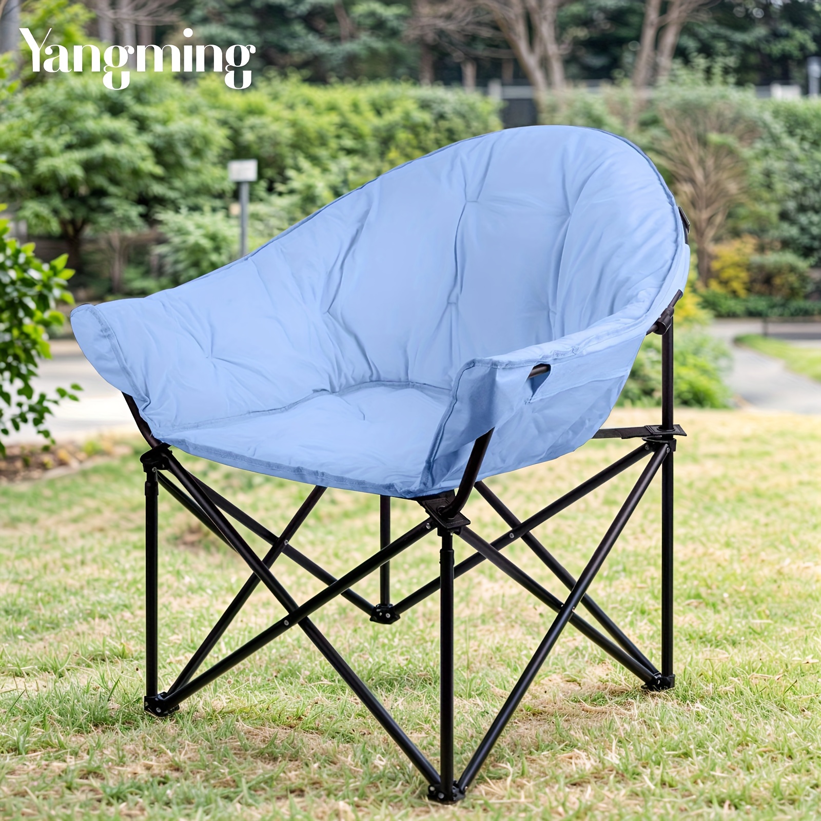 

Oversize Folding Saucer Camping Chair, Chair With Metal Frame, Portable Padded Chair, Outdoor Lawn Beach Fishing Chair, Comfy Bedroom Chairs, Blue.