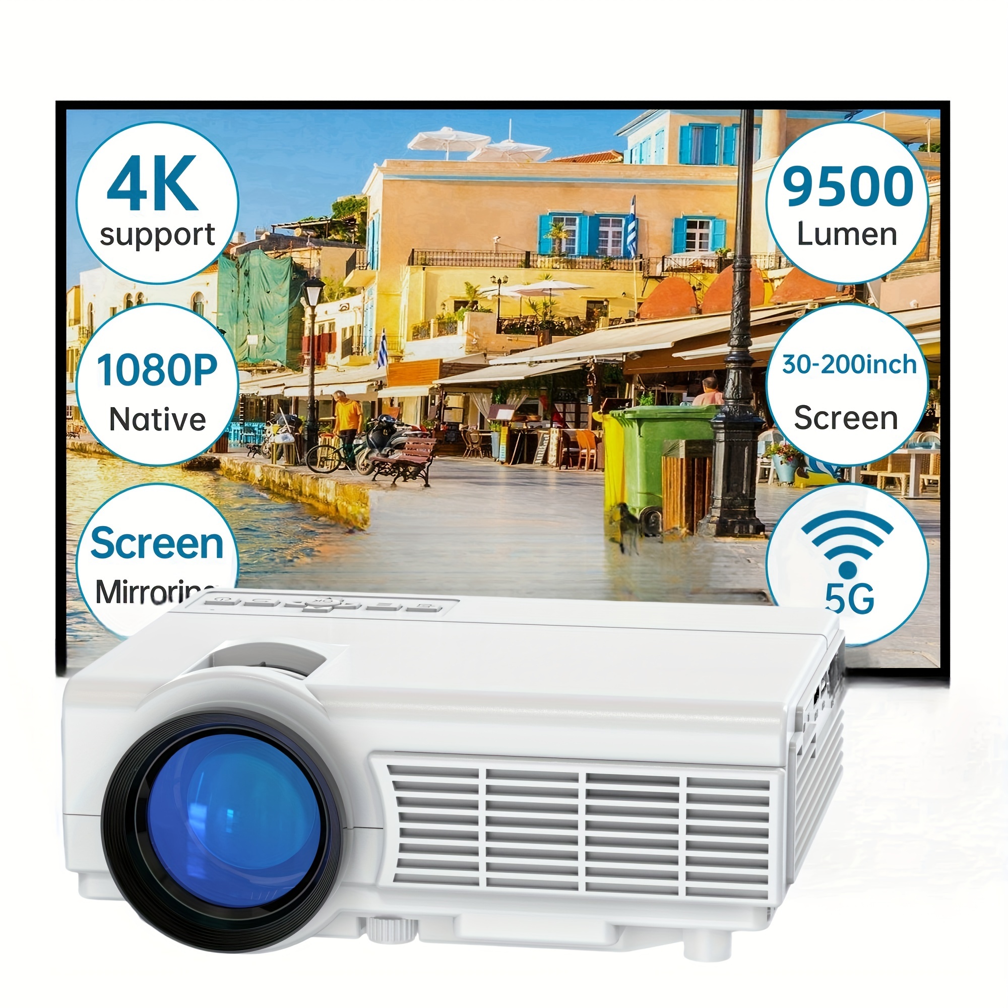 

Native 1080p Projector With 5g Wifi, 9000 Lumen Mini Portable Projector 4k Supported, Home&outdoor Movie Projector Compatible With Tv Stick Smartphone & Tablet Laptop Usb Tf.