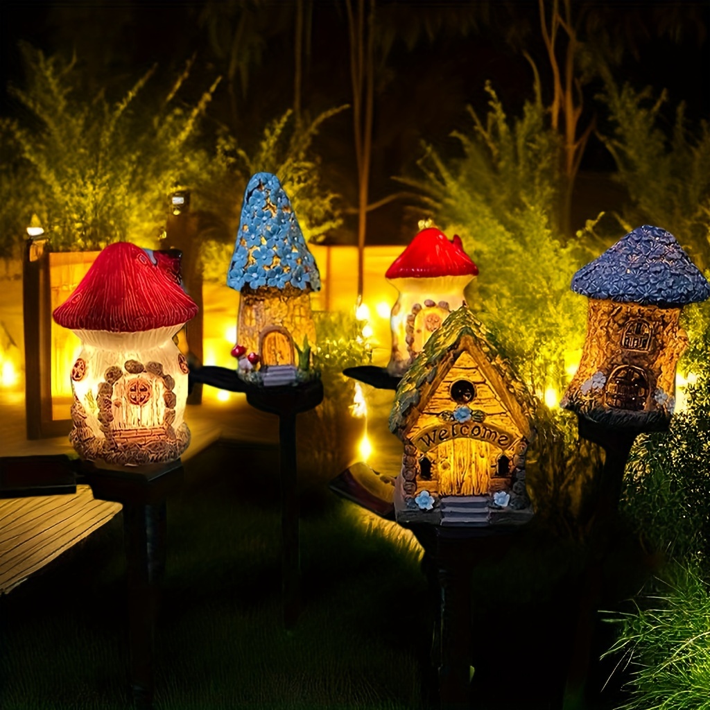 

Resin Tree House Mushroom House Flower House Solar Lights, Ground Plug Lights For Garden, Lawn, Yard, Pond, Backyard Decor, Special Gifts For Relatives Friends