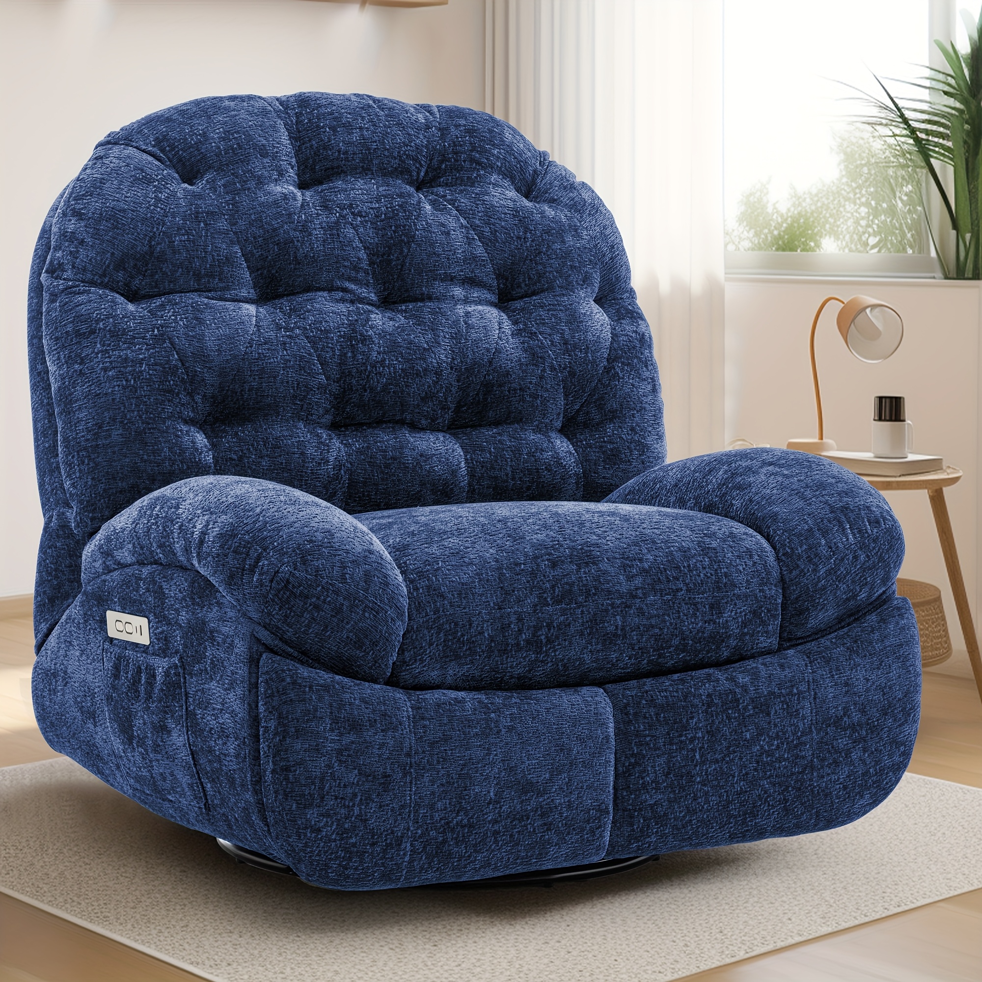Oversized Swivel Recliner Chair, Adult Electric Recliner with USB Port And Side Pocket Storage, Comfortable Soft Shell Rocking Chair, Large Chenille Recliner Suitable for The Living Room 6 Oversized Swivel Recliner Chair, Adult Electric Recliner with USB Port And Side Pocket Storage, Comfortable Soft Shell Rocking Chair, Large Chenille Recliner Suitable for The Living Room - Image 6