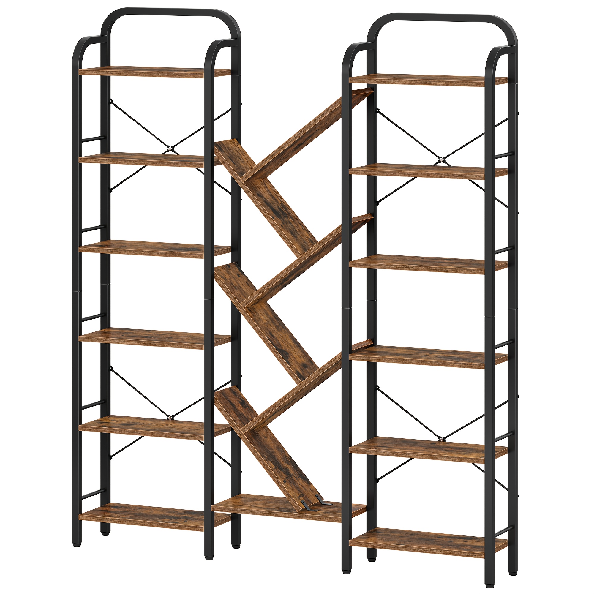 Bookshelf, 6-tier 18-compartment Tree-shaped Bookcase, Standing Shelf, Adjustable Open Shelves, For Study, Living Room, -black, 24 X 152 X 198.5 Cm