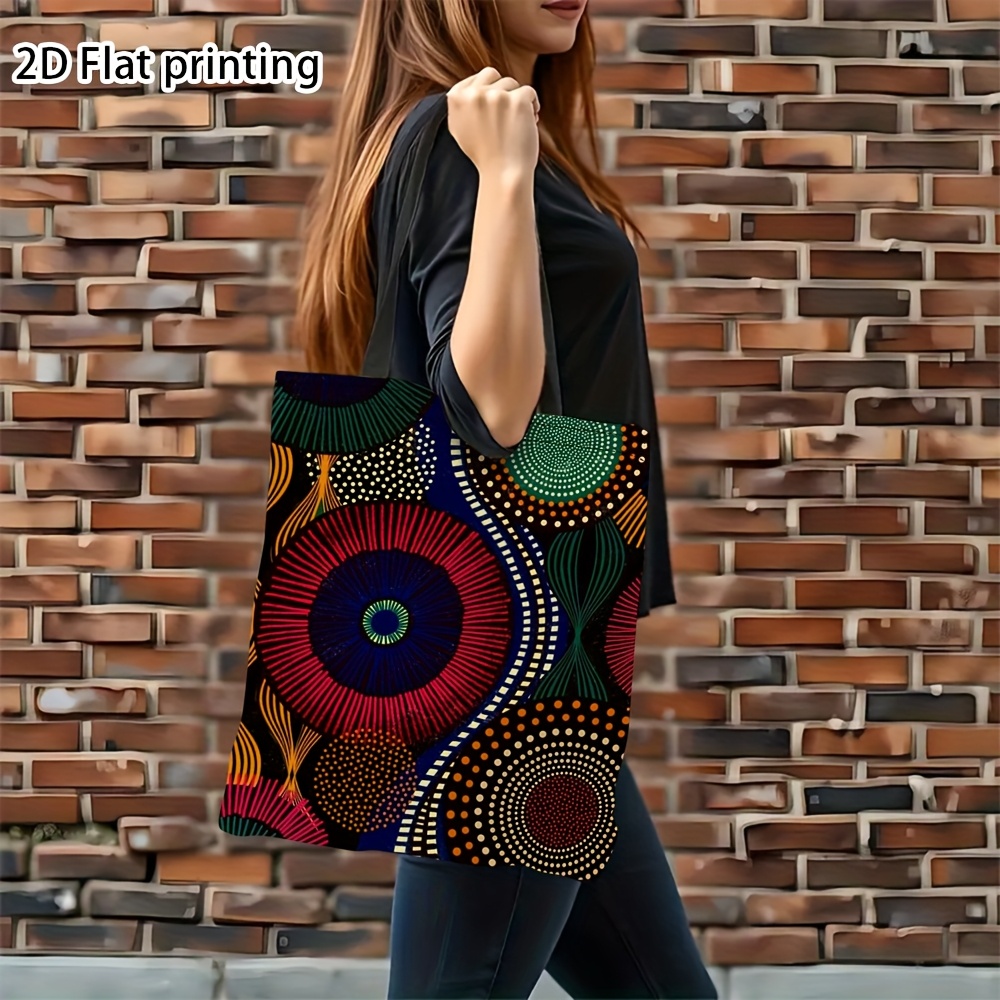 TEMU 1pc Of A Two-dimensional Flat Canvas Bag With Double-sided Printing, Featuring A Vibrant African Tribal Design, Suitable For Commuting, School,