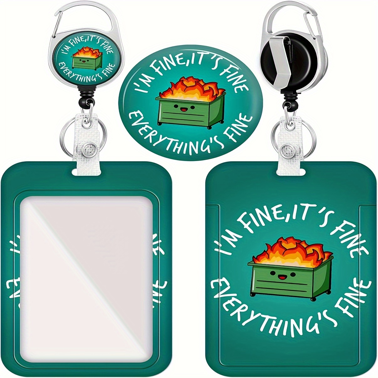 Plifal I'm Fine It's Fine Badge Reel Holder Retractable with ID