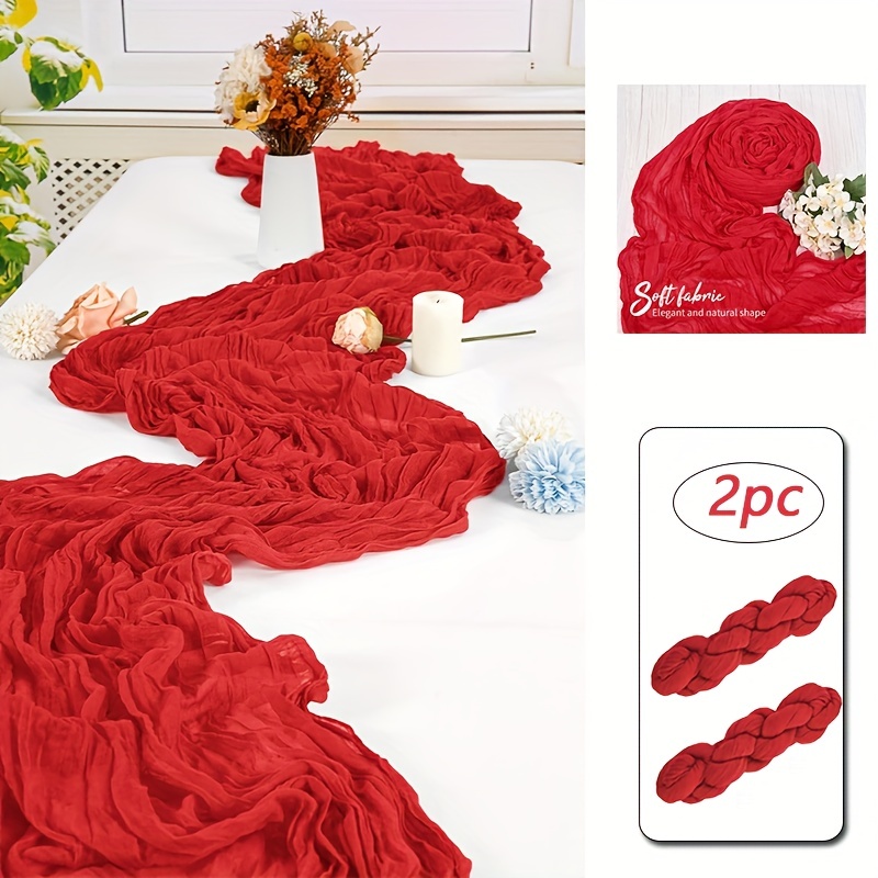 TEMU Set Of 2 Cheese Cloth Table Runners In A Bohemian Style, Suitable For Weddings, Birthdays, Baby Showers, And Parties, Featuring A For Rustic