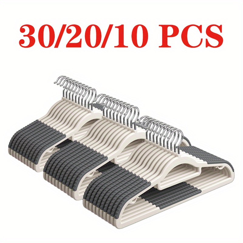 30 20 10pcs heavy duty plastic anti slip clothes hangers with 360 rotating hooks space saving wardrobe hangers with non slip shoulder strips wet dry use for bedrooms bathrooms dorms outdoor durable plastic construction
