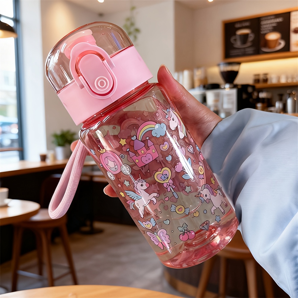 550ml Cute Printed Water Cup With A Stylish Design, Quality Strap, Bouncing Lid, Perfect For And Parties, Featuring Cartoon Patterns